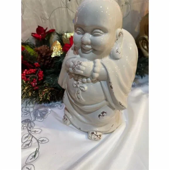 Vintage White Porcelain Happy Buddha Statue - Picture 6 of 7